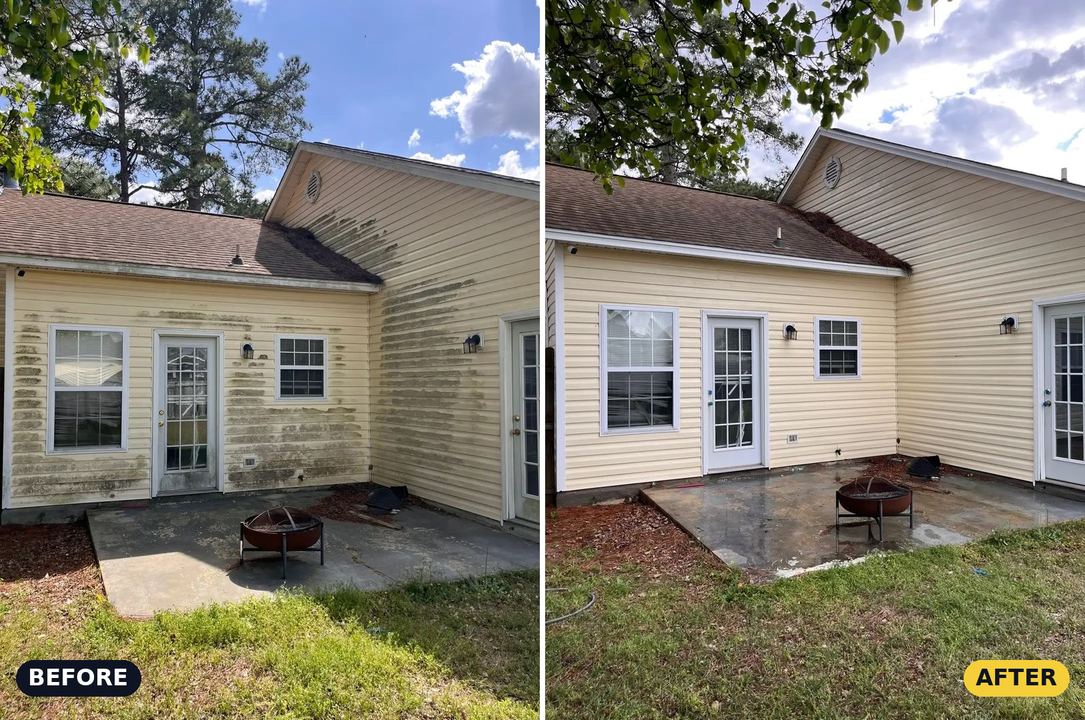 Before and after: vinyl siding cleaned of algae